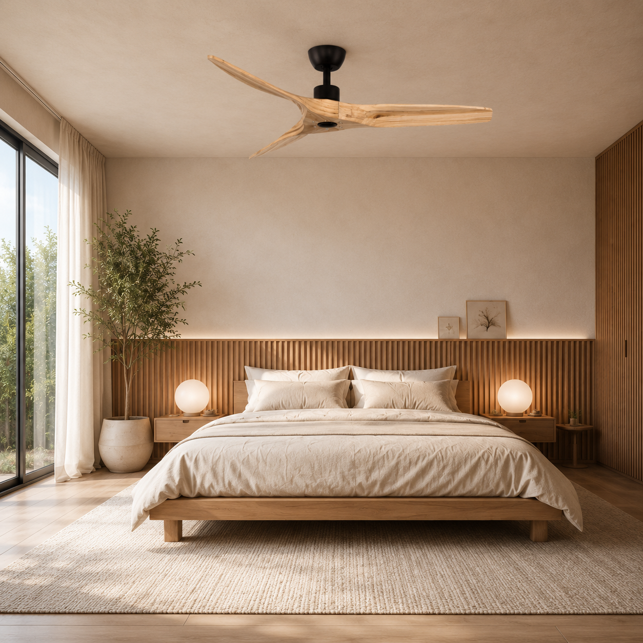 Designový ventilátor Nova Luce Arcadia v ložnici